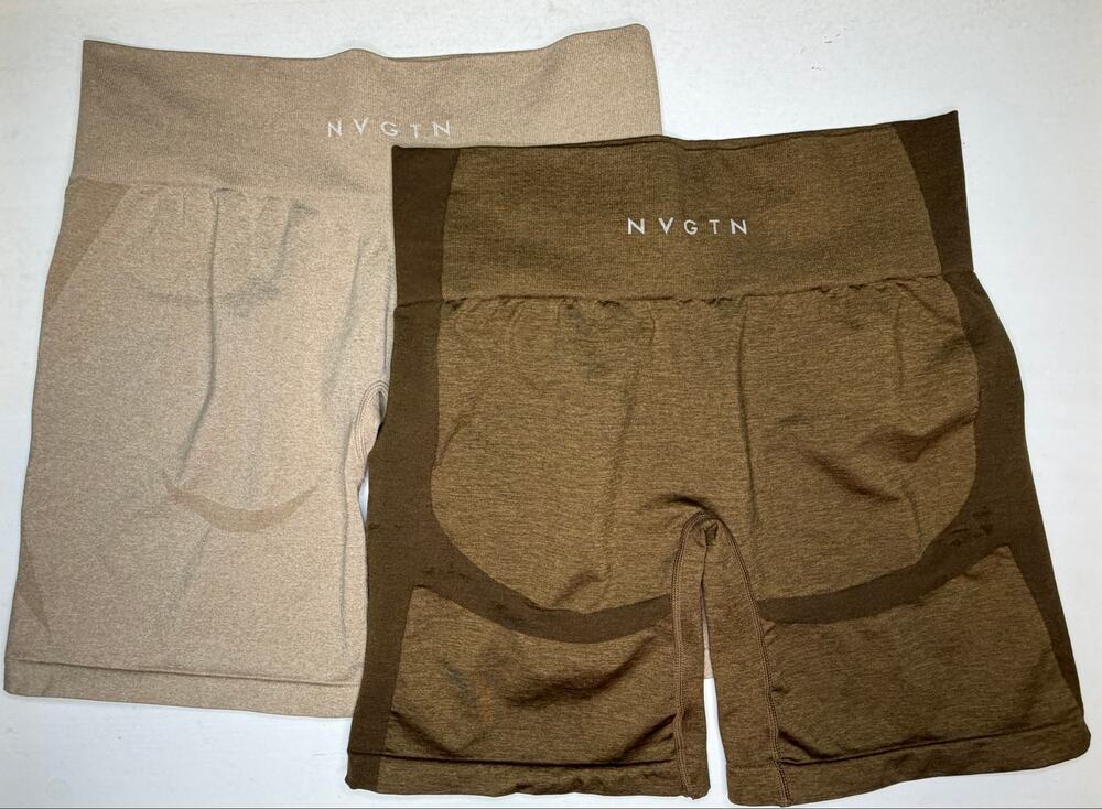NVGTN Seamless Scrunch Butt Shorts Bundle Tan & Brown Women’s Size L